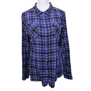 Athleta Purple Plaid Long Sleeve Snap Buttons Shirt Women's Size Medium